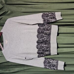 Timing Gray Long Sleeve Sweater with Black Lace